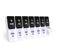 JANUIXCO Pastillero Semanal 2 Tomas - Pastillero Diario Pequeño 7 Dias - Pastillero de Viaje para Medicinas, Vitaminas, Aceite de Pescado (negro blanco)