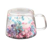 Janurium Tazas de café de vidrio de doble pared, taza de café con flores de capa aislada, taza de café de vidrio transparente de 250 ml, taza de doble pared para capuchino, té, jugo de leche, bolsa de