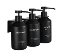 Janxin 3 Pezzi Dispensador de Jabón de Ducha de 500 ml sin Taladrar, Dispensador de Gel y Champu Ducha, Dispensador Jabon Baño, para Champú Acondicionador(Botella Negra + Cabeza Negra)