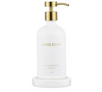 Janxin Dispensador Jabon Baño, Botes Gel y Champu Rellenables Baño, Dosificador Jabon Cocina, Dosificador Jabon Baño, Cristal con Bandeja, Apto para Baño(Blanco + Cabeza Dorada+Hand Soap)