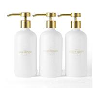 Janxin, Juego de 3 dispensadores de champú y acondicionador, Botes Recargables de 620 ml con Almohadilla de Silicona Protectora Antideslizante, Elegante dispensador de Gel de Ducha con Etiquetas