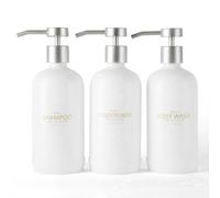Janxin, Juego de 3 dispensadores de champú y acondicionador, Botes Recargables de 620 ml con Almohadilla de Silicona Protectora Antideslizante, Elegante dispensador de Gel de Ducha con Etiquetas