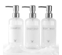 Janxin Juego de 3 dispensadores de champú y acondicionador, Modernos, Recargables, de 16 onzas, con Bomba, Elegante dispensador de jabón de Ducha con Etiquetas Impermeables para baño (Transparente)