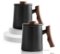 JanYoo Juego de 2 tazas de té con tapa y colador, 360 ml, tazas de té de cerámica y posavasos, juego de tazas de té negras con asa para té suelto, mate, gres, tazas de té esmaltadas