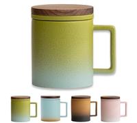 JanYoo Taza de té con tapa y colador, taza de té de 300 ml con colador de té y tapa para té suelto, té floreciente, cerámica esmaltada degradada, tazas de té, regalos para los amantes del té (verde)
