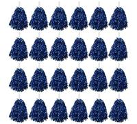 JANZU 24 Piezas Pompones de Porristas de Papel MetáLico Pompones de Animadora con Manejar de PláStico para Adultos NiñOs Porristas Fiesta Azul