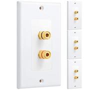 JANZU Paquete de 4 placas de pared de alambre de altavoz 1.0 de una sola banda (placa de pared de enchufe banana) para 1 altavoz, color blanco