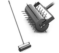 JAOGAUS Aireador y Escarificador de Césped Manual, Rodillo con Mango de Metal Extraíble Telescópico Ajustable de 3 Niveles, Clavos de 5 Cm, Herramienta Resistente para Jardín y Patios