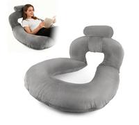JAOGAUS Cojin de Lectura, Almohada de Espalda en Forma de U con Almohada para el Cuello, Almohada Gris para Juegos, Cojín para Leer, Jugar, Trabajar y Descansar