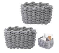 JAONLD 2 Piezas Canasta de Cuerda de Algodón Tejida Cesta Almacenaje Bebe Cuadrado Cesta Pequeña Almacenaje Baño Adecuado para Habitación de Bebé, Dormitorio, Sala de Estar (Gris)