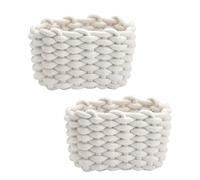 JAONLD 2 Piezas Canasta de Cuerda de Algodón Tejida Cesta Almacenaje Bebe Cuadrado Cesta Pequeña Almacenaje Baño Adecuado para Habitación de Bebé, Dormitorio, Sala de Estar (Blanco)