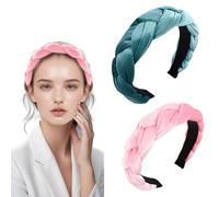 JAONLD 2 Piezas Diademas Trenzadas para Mujer Aro de Terciopelo Elástico Criss Cross Hair Bands Accesorios,Diademas Mujer para el Cuidado de la Piel,Yoga,Fiestas,Playa(Verde,Rosa)