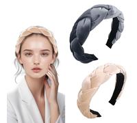 JAONLD 2 Piezas Diademas Trenzadas para Mujer Aro de Terciopelo Elástico Criss Cross Hair Bands Accesorios,Diademas Mujer para el Cuidado de la Piel,Yoga,Fiestas,Playa(Rosa,Gris)