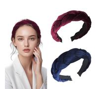 JAONLD 2 Piezas Diademas Trenzadas para Mujer Aro de Terciopelo Elástico Criss Cross Hair Bands Accesorios,Diademas Mujer para el Cuidado de la Piel,Yoga,Fiestas,Playa(Azul,Burdeos)