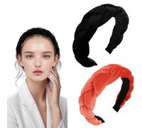 JAONLD 2 Piezas Diademas Trenzadas para Mujer Aro de Terciopelo Elástico Criss Cross Hair Bands Accesorios,Diademas Mujer para el Cuidado de la Piel,Yoga,Fiestas,Playa(Negro,Naranja)