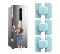 JAONLD 3 Piezas Cierre Seguridad Cajones Bebe Seguridad Puertas Niños Protector Puertas Bebe Cerradura Nevera Cierre Nevera No Requiere Perforación para Armarios y Frigoríficos (Azul)