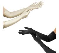 JAONLD Guantes Negros Largos 2 Piezas Largos Fiesta Guantes Mujer Vintage 53 CM Mujer Opera Gloves Elásticos Guantes de Satén Elegantes Adecuado para Disfraces de Opera, Disfraces y Juegos de Rol