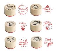 JAONLD Sellos,6 Piezas Juego de Sellos de Madera Vintage con las Palabras "Thank you",Sellos Redondos de Goma de Maderapara Manualidades,álbumes de Recortes,Tarjetas,Diarios y Envoltorio de Regalo