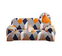 Jaotto Funda para Sofa 2 Plazas Funda Cubre Sofa Ajustable Fundas de Sofá Elasticas Extraíbles Lavables Antideslizante Protector Cubiertas de Sofá con Brazos de Sala de Estar,Geometría Naranja