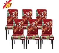 Jaotto Fundas para Sillas de Comedor Navideña, Fundas de Sillas de Comedor Respaldo Alto Elásticas para Navidad Lavables Desmontables,Cubiertas para Sillas para Hotel Banquete(Vino Navidad, 6 Piezas)