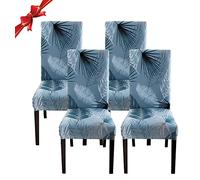 Jaotto Fundas para Sillas de Comedor Pack de 4,Modernas Fundas de Sillas de Comedor Respaldo Alto Elásticas Lavables Desmontables,Cubiertas para Sillas para Comedor Hotel Banquete(Hoja Azul,4 Piezas)