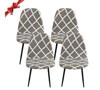 Jaotto Fundas para Sillas Pack de 4,Fundas Sillas de Comedor Redondas Elásticas Ajustables,Diagonale Fundas para Silla Oficina Sin Brazo,Cubiertas de Sillas Redondas para Cocina Estudio,Grey Geometry