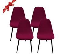 Jaotto Fundas para Sillas Pack de 4,Fundas Sillas de Comedor Redondas Elásticas Ajustables,Diagonale Fundas para Silla Oficina Sin Brazo,Cubiertas de Sillas Redondas para Cocina Estudio,Vino Tinto