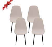 Jaotto Fundas para Sillas Pack de 4,Fundas Sillas de Comedor Redondas Elásticas Ajustables,Diagonale Fundas para Silla Oficina Sin Brazo,Cubiertas de Sillas Redondas para Cocina Estudio,Camello Claro