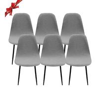Jaotto Fundas para Sillas Pack de 6,Fundas Sillas de Comedor Redondas Elásticas Ajustables,Diagonale Fundas para Silla Oficina Sin Brazo,Cubiertas de Sillas Redondas para Cocina Estudio,Gris Pálido
