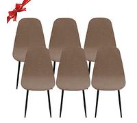 Jaotto Fundas para Sillas Pack de 6,Fundas Sillas de Comedor Redondas Elásticas Ajustables,Diagonale Fundas para Silla Oficina Sin Brazo,Cubiertas de Sillas Redondas para Cocina Estudio,Camello