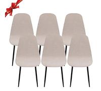 Jaotto Fundas para Sillas Pack de 6,Fundas Sillas de Comedor Redondas Elásticas Ajustables,Diagonale Fundas para Silla Oficina Sin Brazo,Cubiertas de Sillas Redondas para Cocina Estudio,Camello Claro