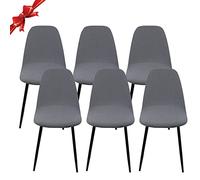 Jaotto Fundas para Sillas Pack de 6,Fundas Sillas de Comedor Redondas Elásticas Ajustables,Diagonale Fundas para Silla Oficina Sin Brazo,Cubiertas de Sillas Redondas para Cocina Estudio,Gris