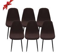 Jaotto Fundas para Sillas Pack de 6,Fundas Sillas de Comedor Redondas Elásticas Ajustables,Diagonale Fundas para Silla Oficina Sin Brazo,Cubiertas de Sillas Redondas para Cocina Estudio,Marrón