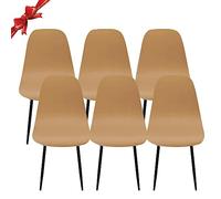 Jaotto Fundas para Sillas Pack de 6,Fundas Sillas de Comedor Redondas Elásticas Ajustables,Diagonale Fundas para Silla Oficina Sin Brazo,Cubiertas de Sillas Redondas para Cocina Estudio,Camello