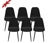 Jaotto Fundas para Sillas Pack de 6,Fundas Sillas de Comedor Redondas Elásticas Ajustables,Diagonale Fundas para Silla Oficina Sin Brazo,Cubiertas de Sillas Redondas para Cocina Estudio,Negro