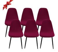 Jaotto Fundas para Sillas Pack de 6,Fundas Sillas de Comedor Redondas Elásticas Ajustables,Diagonale Fundas para Silla Oficina Sin Brazo,Cubiertas de Sillas Redondas para Cocina Estudio,Vino Tinto