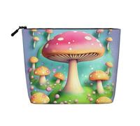 JaoXer Bolsa de maquillaje de cáñamo falso con estampado de hongos de colores, organizador de artículos de tocador de viaje, bolsa de cosméticos reutilizable, un paquete para múltiples usos