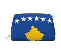 JaoXer Bolsa de maquillaje de cuero dorado, con estampado de bandera de Kosovo, bolsa de cosméticos de viaje con cremallera, organizador portátil de artículos de tocador para uso diario, Silver, Talla