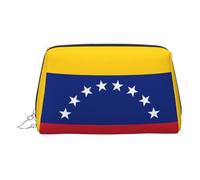JaoXer Bolsa de maquillaje de cuero dorado, con estampado de bandera de Venezuela, bolsa de cosméticos de viaje con cremallera, organizador portátil de artículos de tocador para uso diario, plateado
