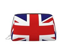 JaoXer Bolsa de maquillaje de cuero dorado, con estampado de bandera del Reino Unido, bolsa de cosméticos de viaje con cremallera, organizador portátil de artículos de tocador para uso diario