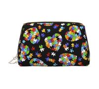 JaoXer Bolsa de maquillaje de cuero dorado, piezas de rompecabezas de concienciación sobre el autismo, bolsas de cosméticos de viaje con cremallera, organizador portátil para uso diario, Oro, Talla