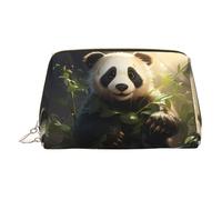 JaoXer Bolsa de maquillaje de piel dorada, bonita bolsa de cosméticos de viaje con estampado de plantas de panda con cremallera, organizador portátil de artículos de tocador para uso diario, Gold