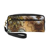 JaoXer Bolsa de maquillaje reutilizable - Organizador de artículos de aseo de viaje, brújula de diseño completo y mapa del viejo mundo, bolsa de piel para mujer, negro, talla única