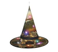 JaoXer Brook - Sombrero de bruja para pesca con mosca, para Halloween, plegable, decorativo, con luces LED, para fiestas, bailes de máscaras, carnaval y Navidad