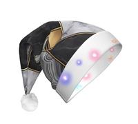 JaoXer Gorro de Navidad LED dorado con textura de mármol negro para adultos, gorro de fiesta de Año Nuevo, gorro cómodo de Papá Noel de felpa cálida para vacaciones, gorro de feliz gorro