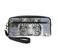 JaoXer Neceser de maquillaje reutilizable - Organizador de artículos de aseo de viaje, diseño completo, bolsa de piel con estampado de tigre blanco para mujer, color negro, talla única