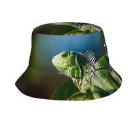 JaoXer Sombrero unisex con estampado de lagarto verde, gorra de playa de ala ancha, plegable, perfecta para actividades al aire libre, negro, talla única