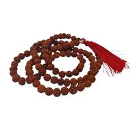 Japa Mala 108 perlas naturales de 8 mm - Cadena de meditación hecha a mano de Rudraksha/cristal de roca - con borla y bolsa de joyería OM - Original de la India, 108 Edelsteinperlen 8 mm Durchmesser