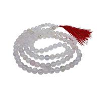 Japa Mala 108 perlas naturales de 8 mm - Cadena de meditación hecha a mano de Rudraksha/cristal de roca - con borla y bolsa de joyería OM - Original de la India, 108 Edelsteinperlen 8 mm Durchmesser