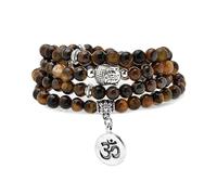 Japa Mala Beads 108 - Pulsera con dije de Buda con símbolo OM Yoga para hombres o mujeres, One Size, Piedra, Sin piedra preciosa